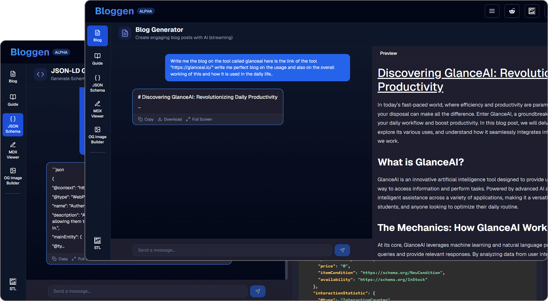 Bloggen platform interface